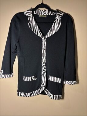 Y2K Style Black Zebra-Trim Top/Cardigan